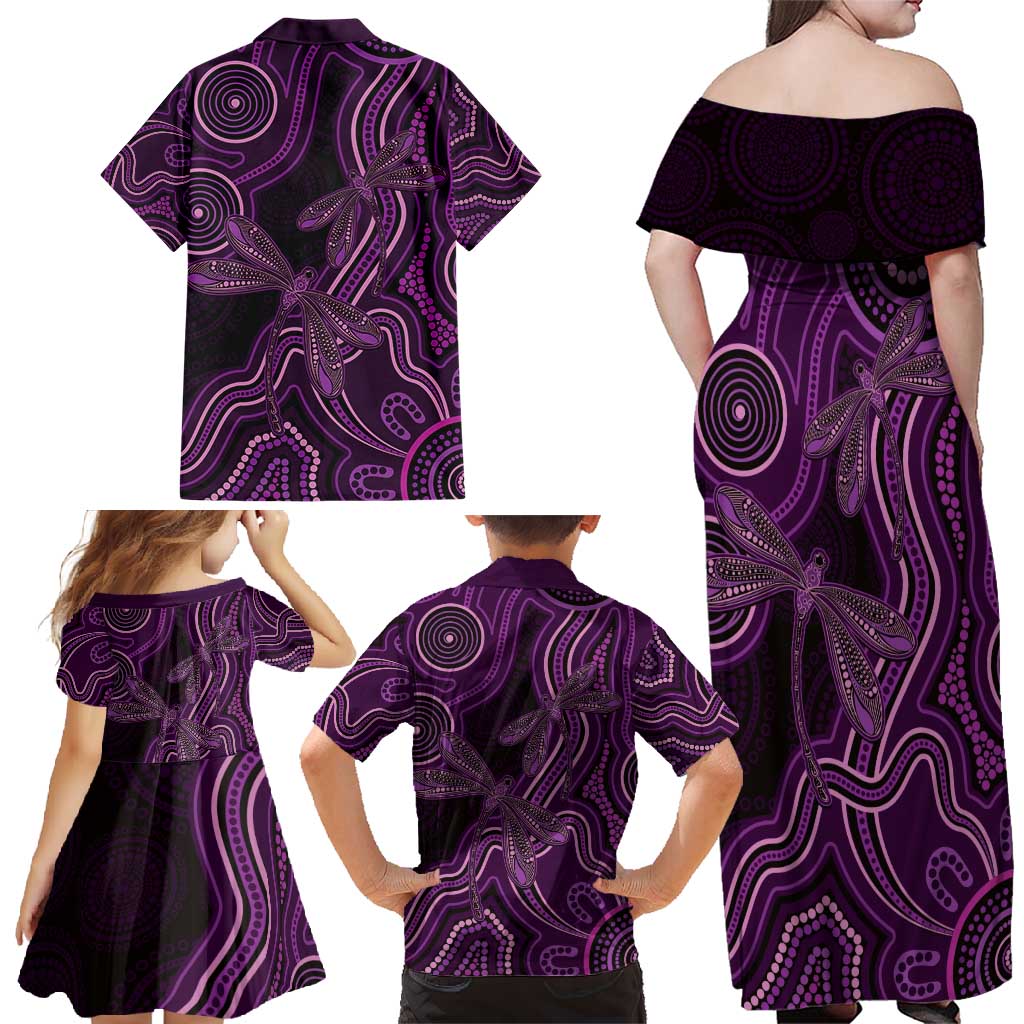 Purple Indigenous Dragonfly Australia Family Matching Off Shoulder Maxi Dress and Hawaiian Shirt Aboriginal Art - Vibe Hoodie