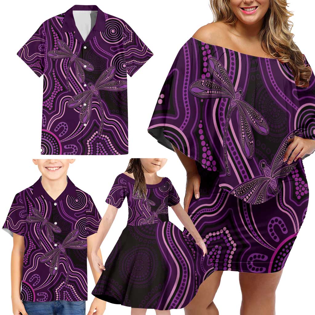 Purple Indigenous Dragonfly Australia Family Matching Off Shoulder Short Dress and Hawaiian Shirt Aboriginal Art - Vibe Hoodie