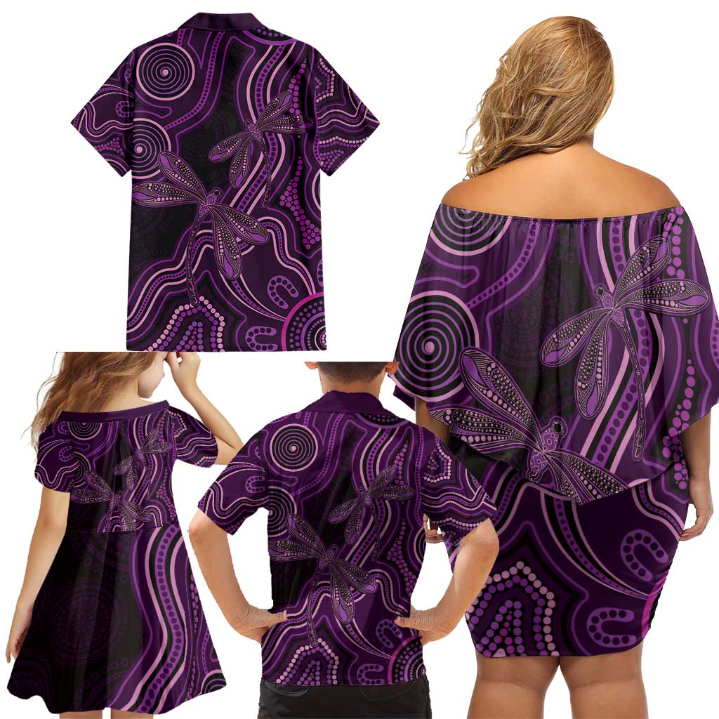 Purple Indigenous Dragonfly Australia Family Matching Off Shoulder Short Dress and Hawaiian Shirt Aboriginal Art - Vibe Hoodie