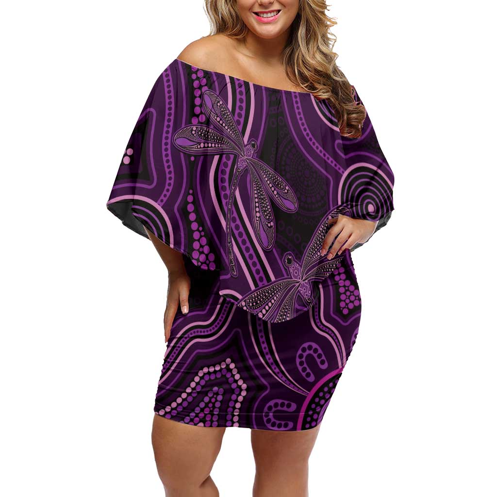 Purple Indigenous Dragonfly Australia Family Matching Off Shoulder Short Dress and Hawaiian Shirt Aboriginal Art - Vibe Hoodie