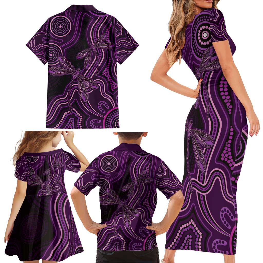 Purple Indigenous Dragonfly Australia Family Matching Short Sleeve Bodycon Dress and Hawaiian Shirt Aboriginal Art - Vibe Hoodie