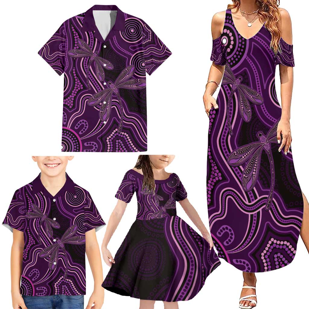 Purple Indigenous Dragonfly Australia Family Matching Summer Maxi Dress and Hawaiian Shirt Aboriginal Art - Vibe Hoodie