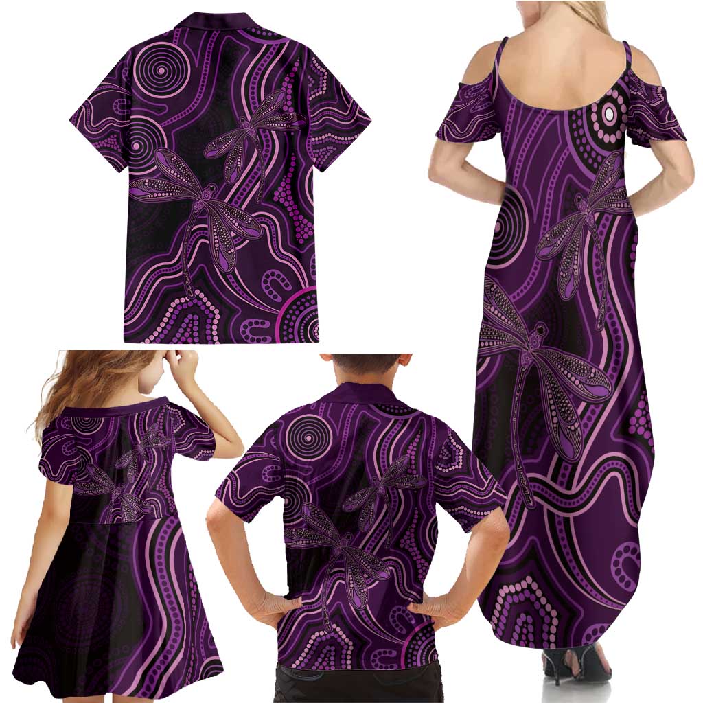 Purple Indigenous Dragonfly Australia Family Matching Summer Maxi Dress and Hawaiian Shirt Aboriginal Art - Vibe Hoodie