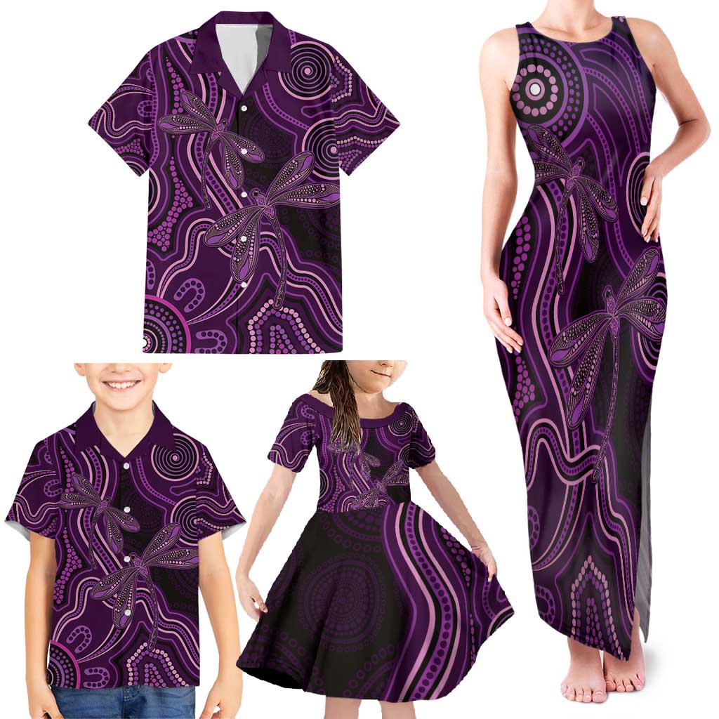 Purple Indigenous Dragonfly Australia Family Matching Tank Maxi Dress and Hawaiian Shirt Aboriginal Art - Vibe Hoodie