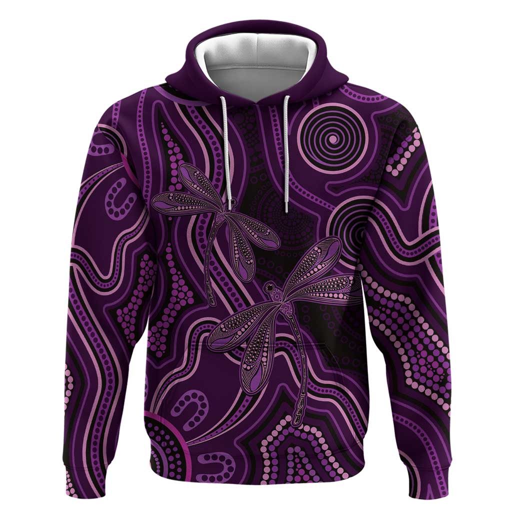 Purple Indigenous Dragonfly Australia Hoodie Aboriginal Art - Vibe Hoodie