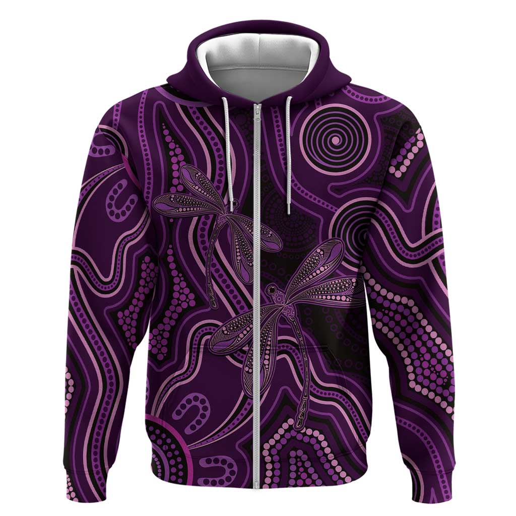 Purple Indigenous Dragonfly Australia Hoodie Aboriginal Art - Vibe Hoodie