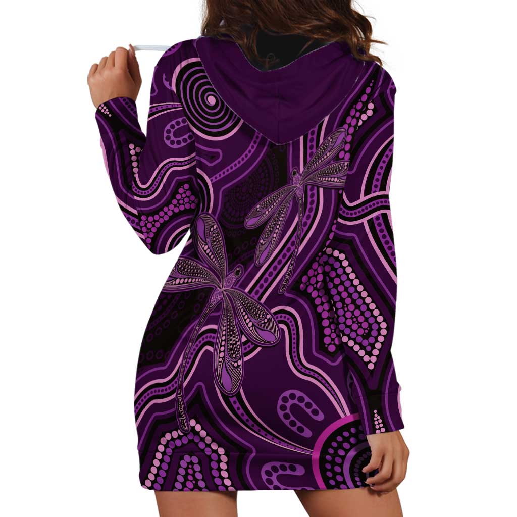 Purple Indigenous Dragonfly Australia Hoodie Dress Aboriginal Art - Vibe Hoodie