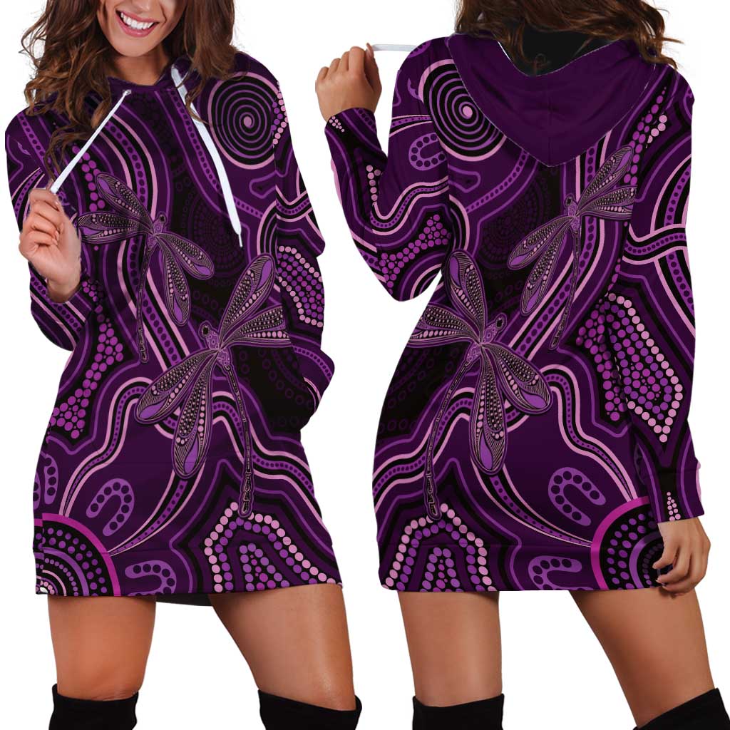 Purple Indigenous Dragonfly Australia Hoodie Dress Aboriginal Art - Vibe Hoodie