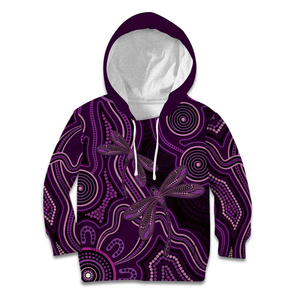Purple Indigenous Dragonfly Australia Kid Hoodie Aboriginal Art - Vibe Hoodie