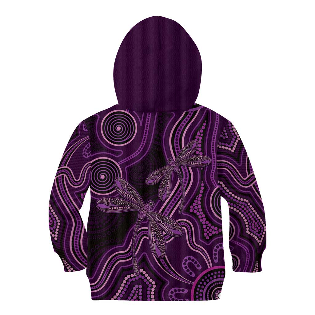 Purple Indigenous Dragonfly Australia Kid Hoodie Aboriginal Art - Vibe Hoodie