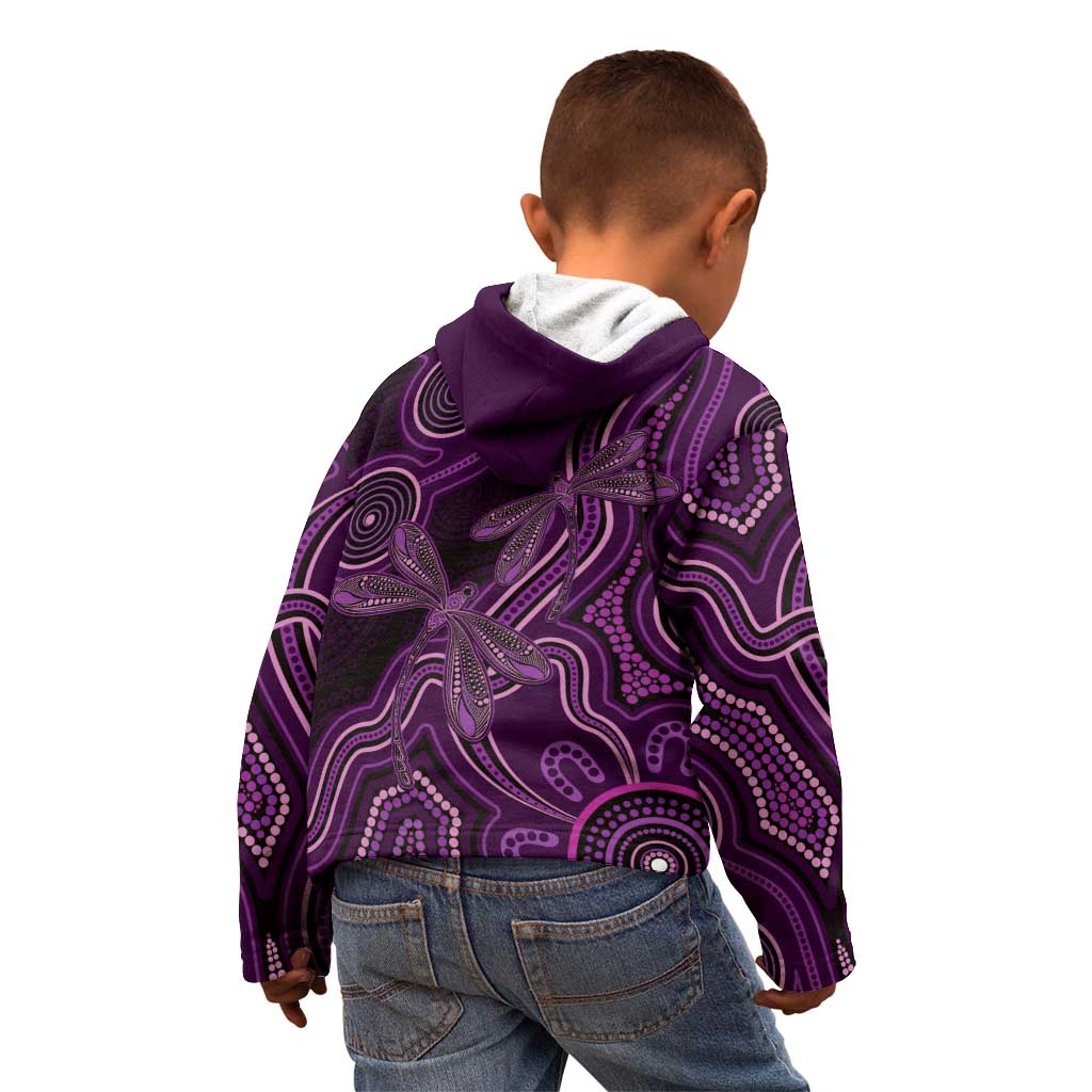Purple Indigenous Dragonfly Australia Kid Hoodie Aboriginal Art - Vibe Hoodie
