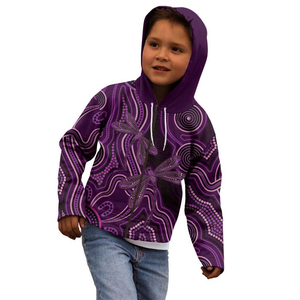 Purple Indigenous Dragonfly Australia Kid Hoodie Aboriginal Art - Vibe Hoodie