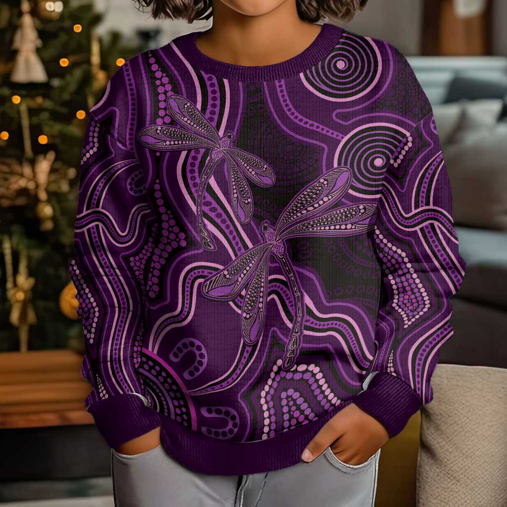 Purple Indigenous Dragonfly Australia Kid Ugly Christmas Sweater Aboriginal Art - Vibe Hoodie