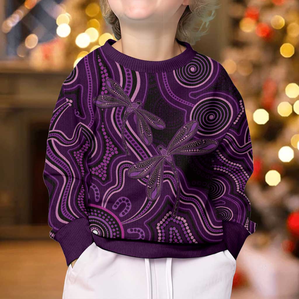 Purple Indigenous Dragonfly Australia Kid Ugly Christmas Sweater Aboriginal Art - Vibe Hoodie