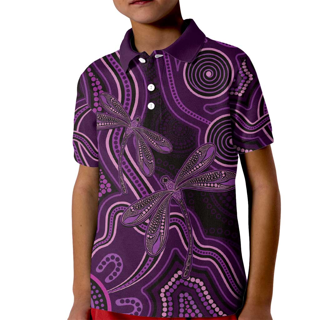 Purple Indigenous Dragonfly Australia Kid Polo Shirt Aboriginal Art - Vibe Hoodie