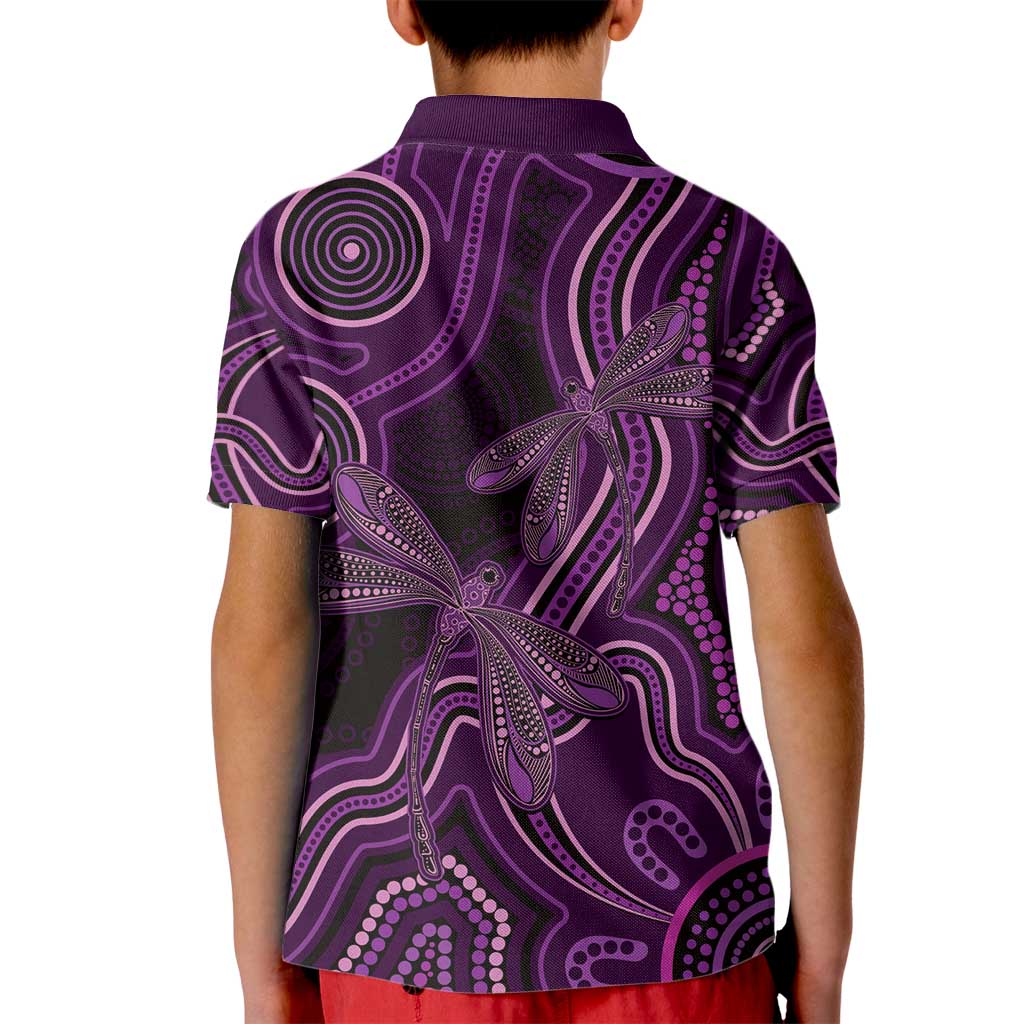 Purple Indigenous Dragonfly Australia Kid Polo Shirt Aboriginal Art - Vibe Hoodie