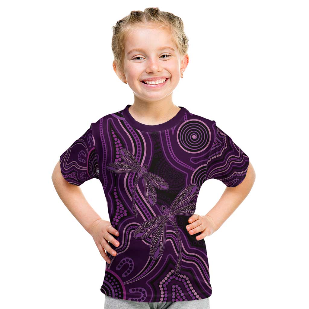 Purple Indigenous Dragonfly Australia Kid T Shirt Aboriginal Art - Vibe Hoodie