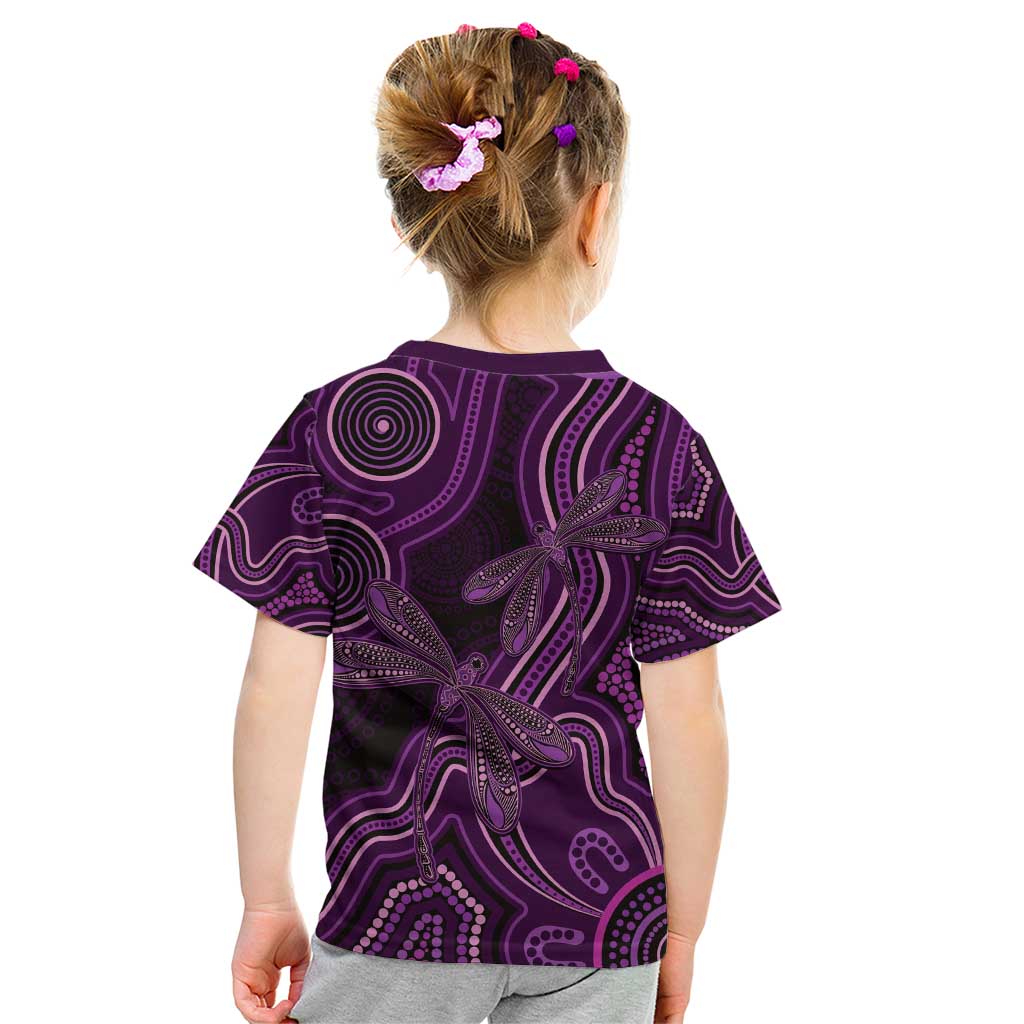 Purple Indigenous Dragonfly Australia Kid T Shirt Aboriginal Art - Vibe Hoodie