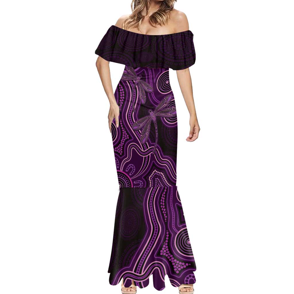Purple Indigenous Dragonfly Australia Mermaid Dress Aboriginal Art - Vibe Hoodie