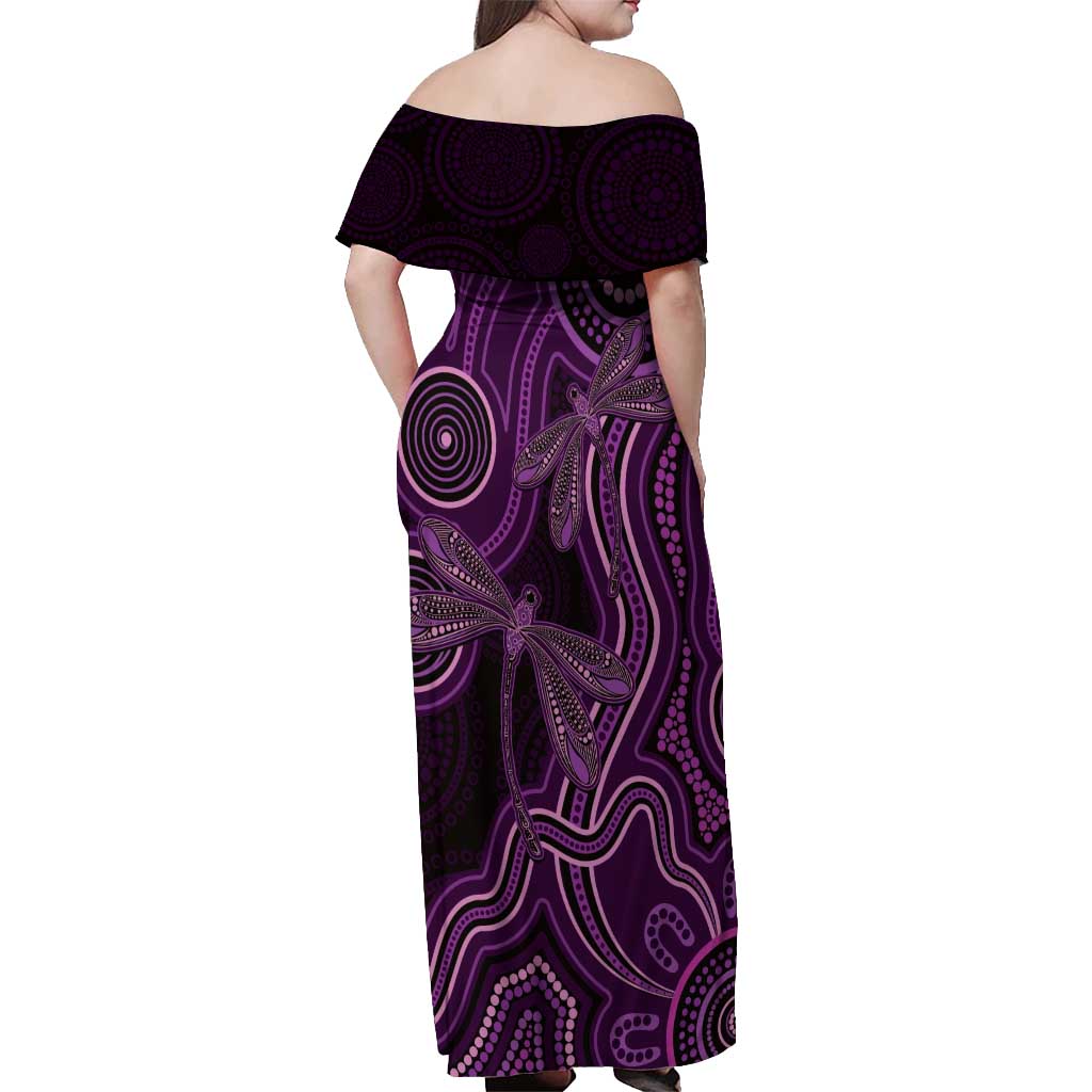 Purple Indigenous Dragonfly Australia Off Shoulder Maxi Dress Aboriginal Art - Vibe Hoodie