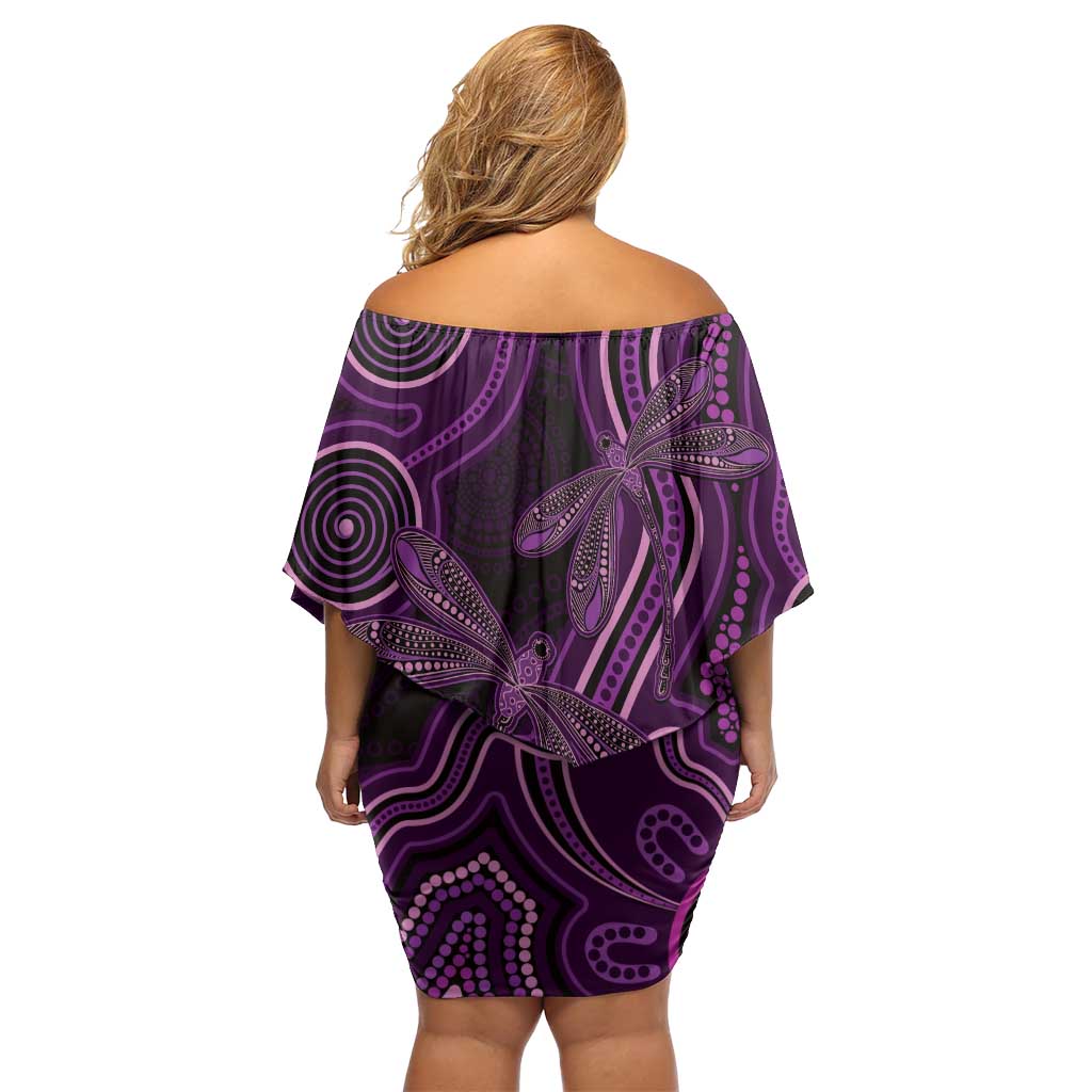 Purple Indigenous Dragonfly Australia Off Shoulder Short Dress Aboriginal Art - Vibe Hoodie