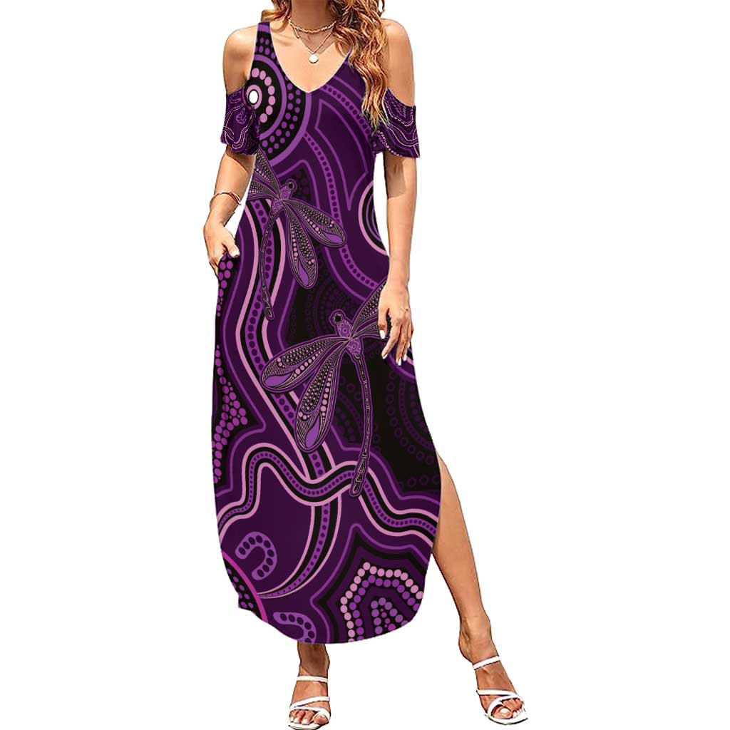 Purple Indigenous Dragonfly Australia Summer Maxi Dress Aboriginal Art - Vibe Hoodie