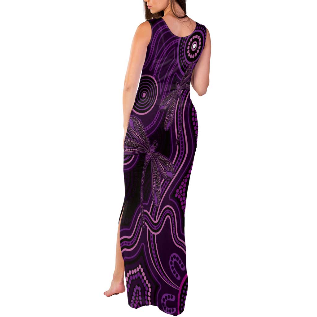 Purple Indigenous Dragonfly Australia Tank Maxi Dress Aboriginal Art - Vibe Hoodie