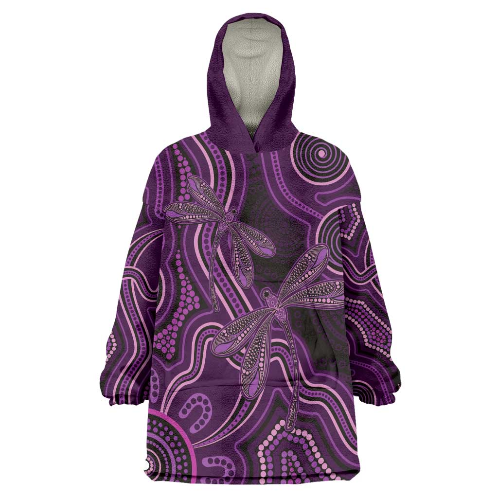 Purple Indigenous Dragonfly Australia Wearable Blanket Hoodie Aboriginal Art - Vibe Hoodie