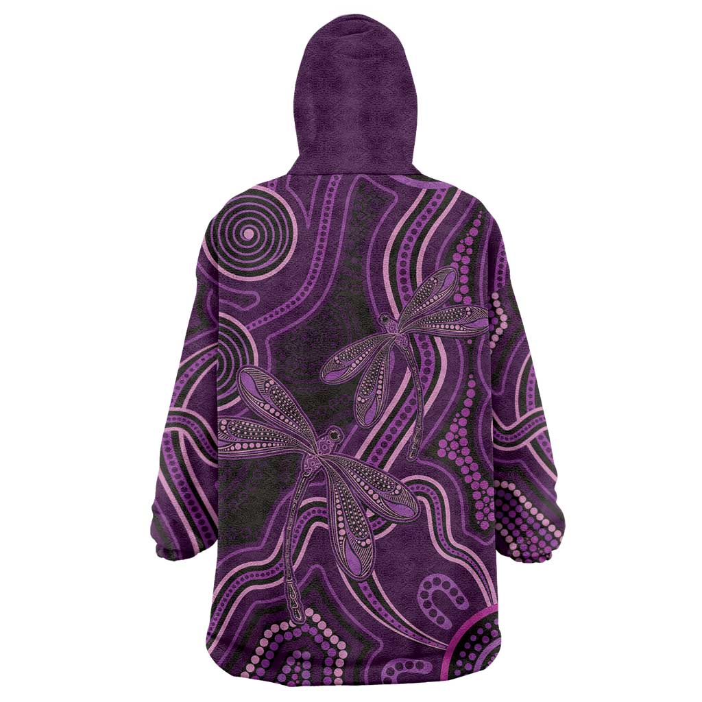 Purple Indigenous Dragonfly Australia Wearable Blanket Hoodie Aboriginal Art - Vibe Hoodie