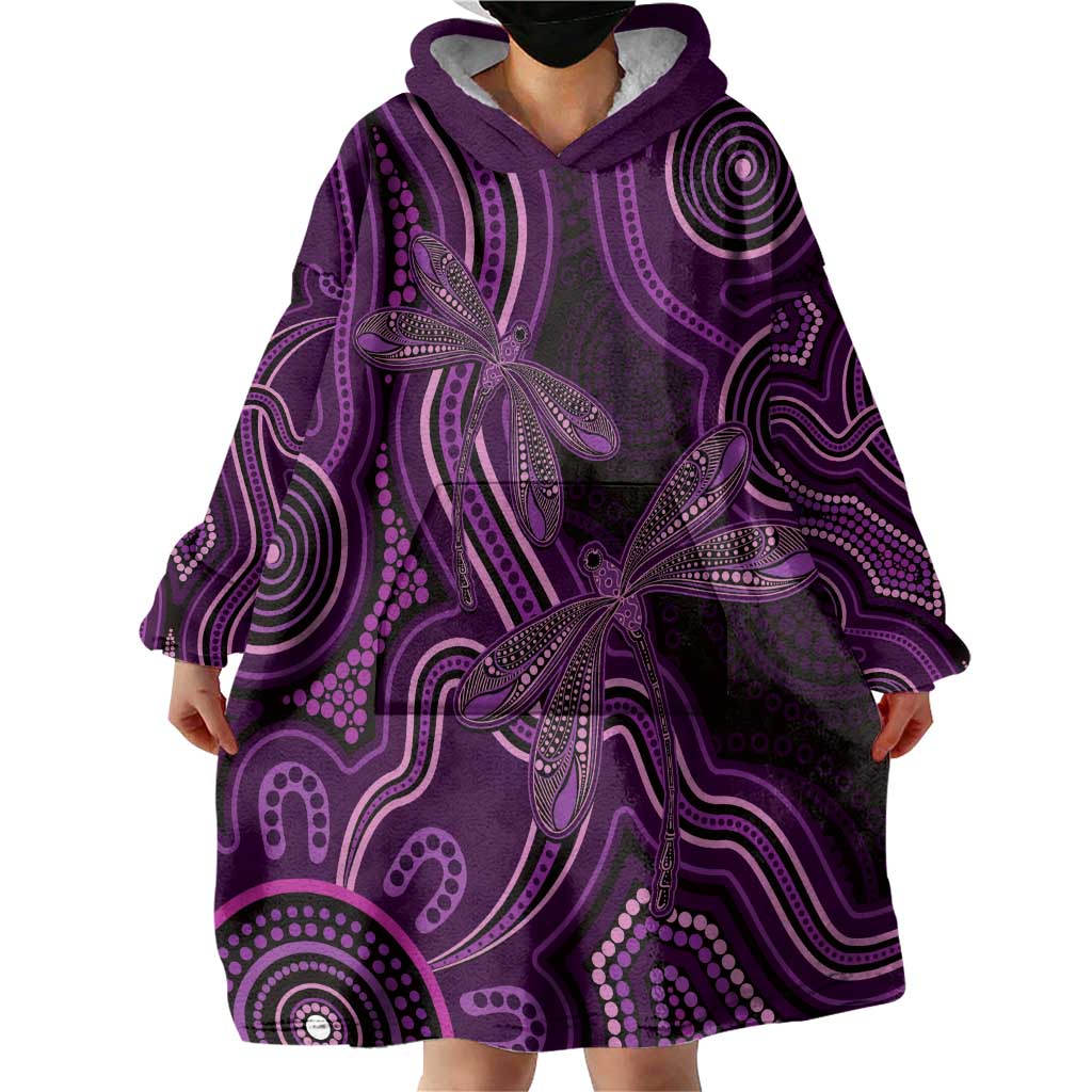 Purple Indigenous Dragonfly Australia Wearable Blanket Hoodie Aboriginal Art - Vibe Hoodie