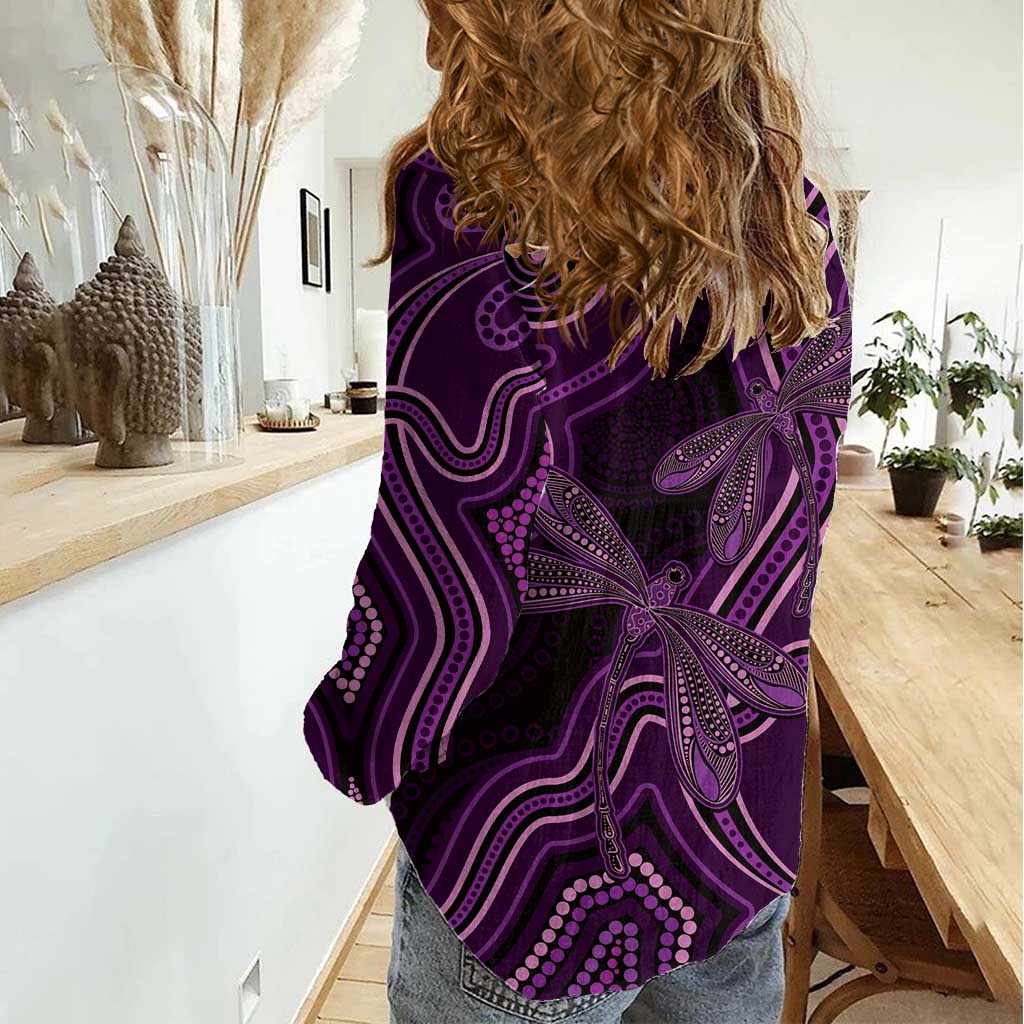 Purple Indigenous Dragonfly Australia Women Casual Shirt Aboriginal Art - Vibe Hoodie
