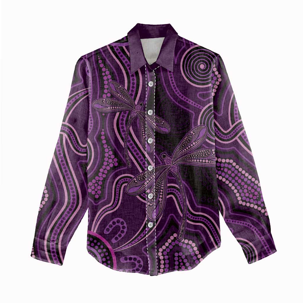Purple Indigenous Dragonfly Australia Women Casual Shirt Aboriginal Art - Vibe Hoodie