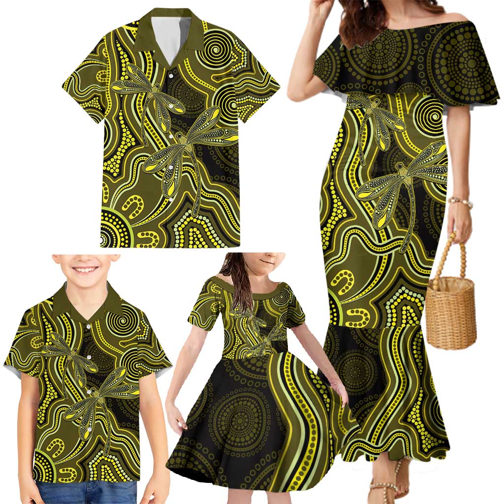 Yellow Indigenous Dragonfly Australia Family Matching Mermaid Dress and Hawaiian Shirt Aboriginal Art - Vibe Hoodie
