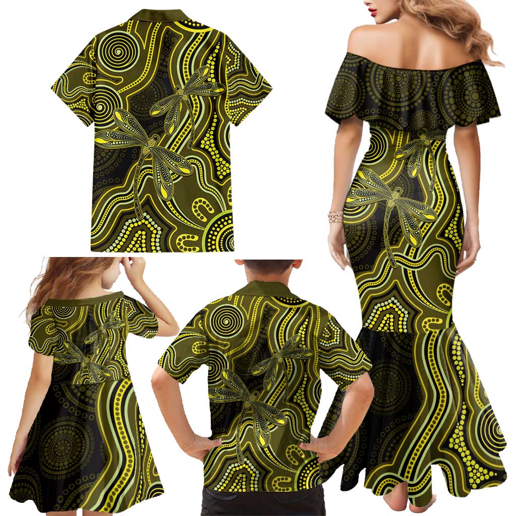 Yellow Indigenous Dragonfly Australia Family Matching Mermaid Dress and Hawaiian Shirt Aboriginal Art - Vibe Hoodie