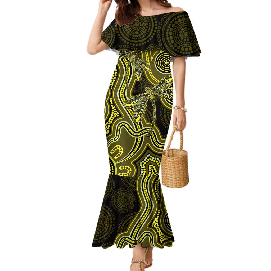 Yellow Indigenous Dragonfly Australia Family Matching Mermaid Dress and Hawaiian Shirt Aboriginal Art - Vibe Hoodie
