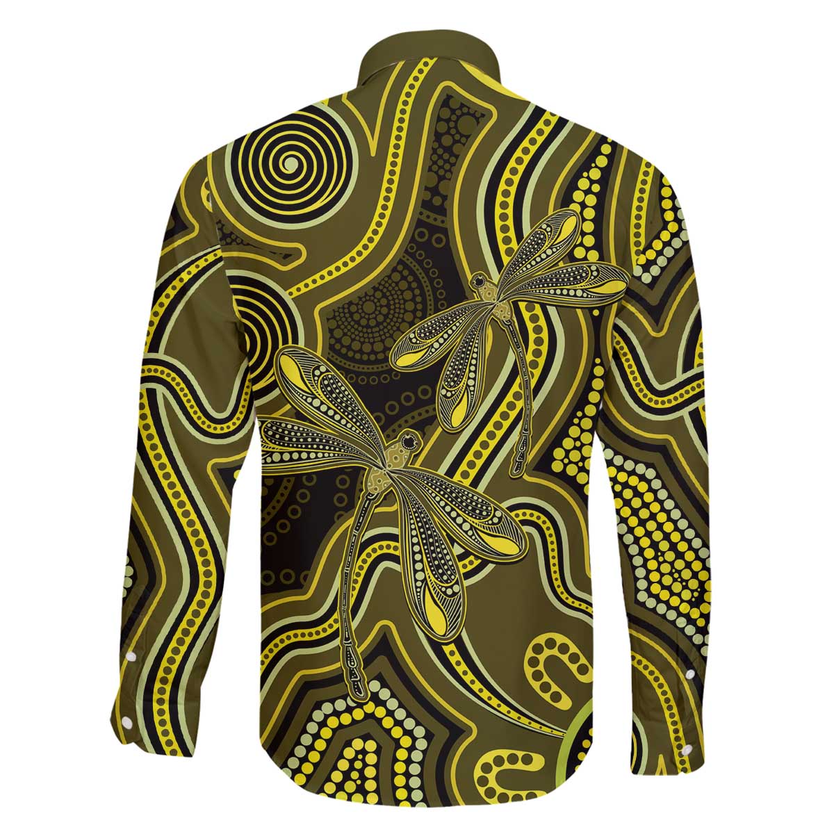 Yellow Indigenous Dragonfly Australia Family Matching Off The Shoulder Long Sleeve Dress and Hawaiian Shirt Aboriginal Art - Vibe Hoodie