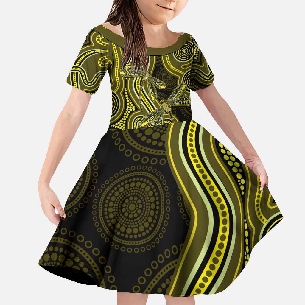 Yellow Indigenous Dragonfly Australia Family Matching Off Shoulder Maxi Dress and Hawaiian Shirt Aboriginal Art - Vibe Hoodie