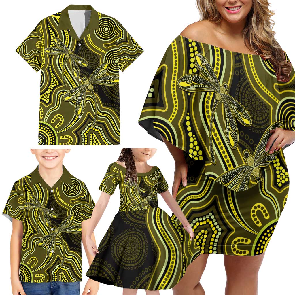 Yellow Indigenous Dragonfly Australia Family Matching Off Shoulder Short Dress and Hawaiian Shirt Aboriginal Art - Vibe Hoodie