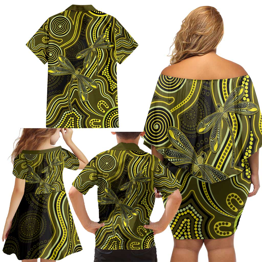 Yellow Indigenous Dragonfly Australia Family Matching Off Shoulder Short Dress and Hawaiian Shirt Aboriginal Art - Vibe Hoodie