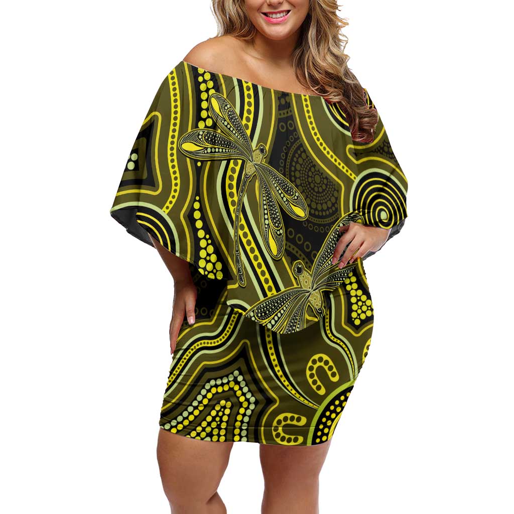 Yellow Indigenous Dragonfly Australia Family Matching Off Shoulder Short Dress and Hawaiian Shirt Aboriginal Art - Vibe Hoodie