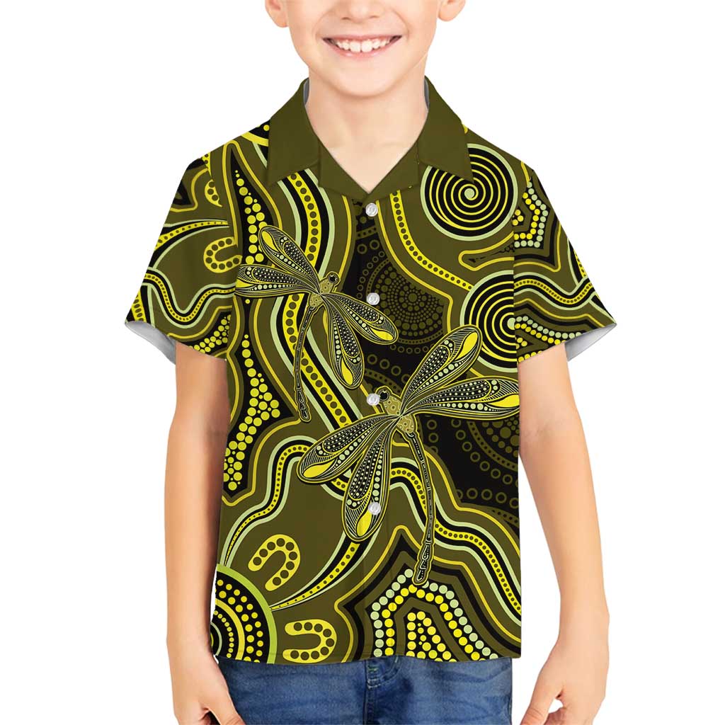Yellow Indigenous Dragonfly Australia Family Matching Off Shoulder Short Dress and Hawaiian Shirt Aboriginal Art - Vibe Hoodie