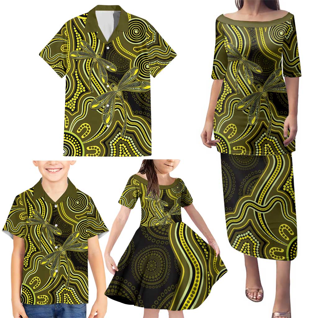 Yellow Indigenous Dragonfly Australia Family Matching Puletasi and Hawaiian Shirt Aboriginal Art - Vibe Hoodie