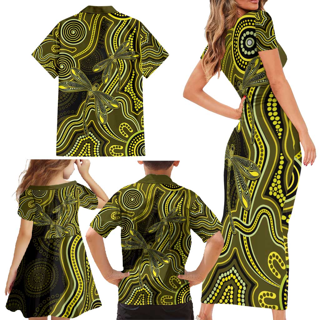 Yellow Indigenous Dragonfly Australia Family Matching Short Sleeve Bodycon Dress and Hawaiian Shirt Aboriginal Art - Vibe Hoodie