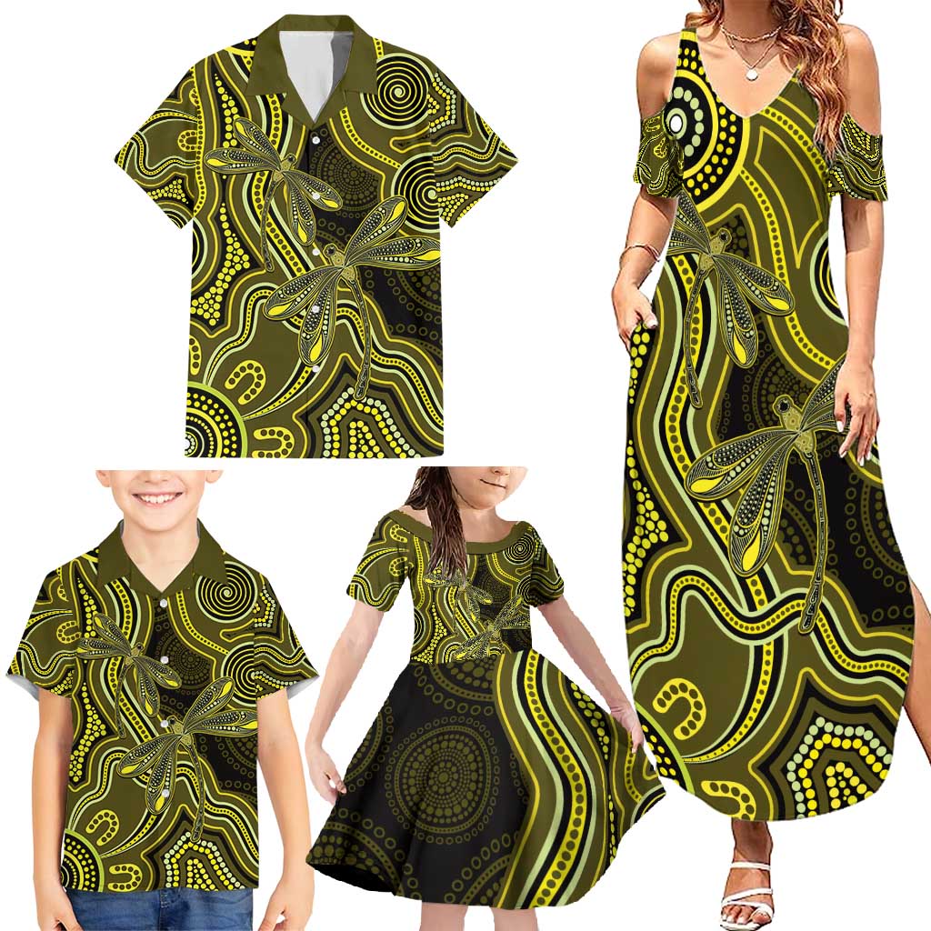 Yellow Indigenous Dragonfly Australia Family Matching Summer Maxi Dress and Hawaiian Shirt Aboriginal Art - Vibe Hoodie