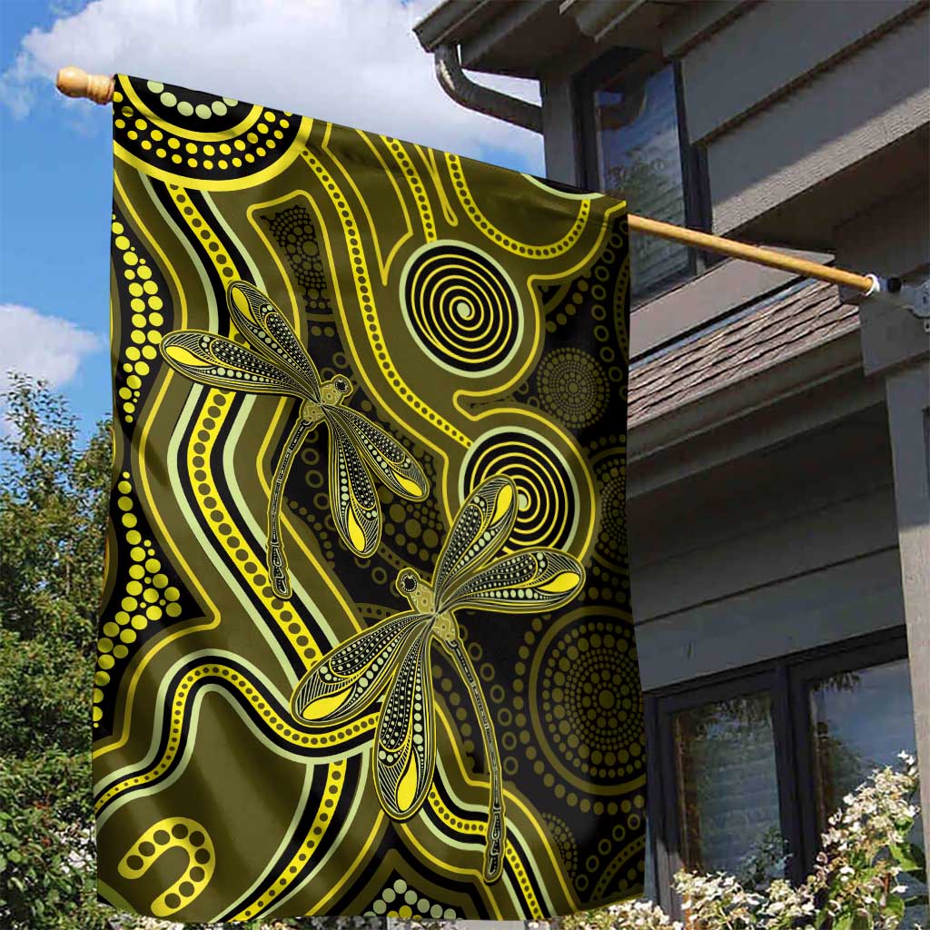 Yellow Indigenous Dragonfly Australia Garden Flag Aboriginal Art - Vibe Hoodie