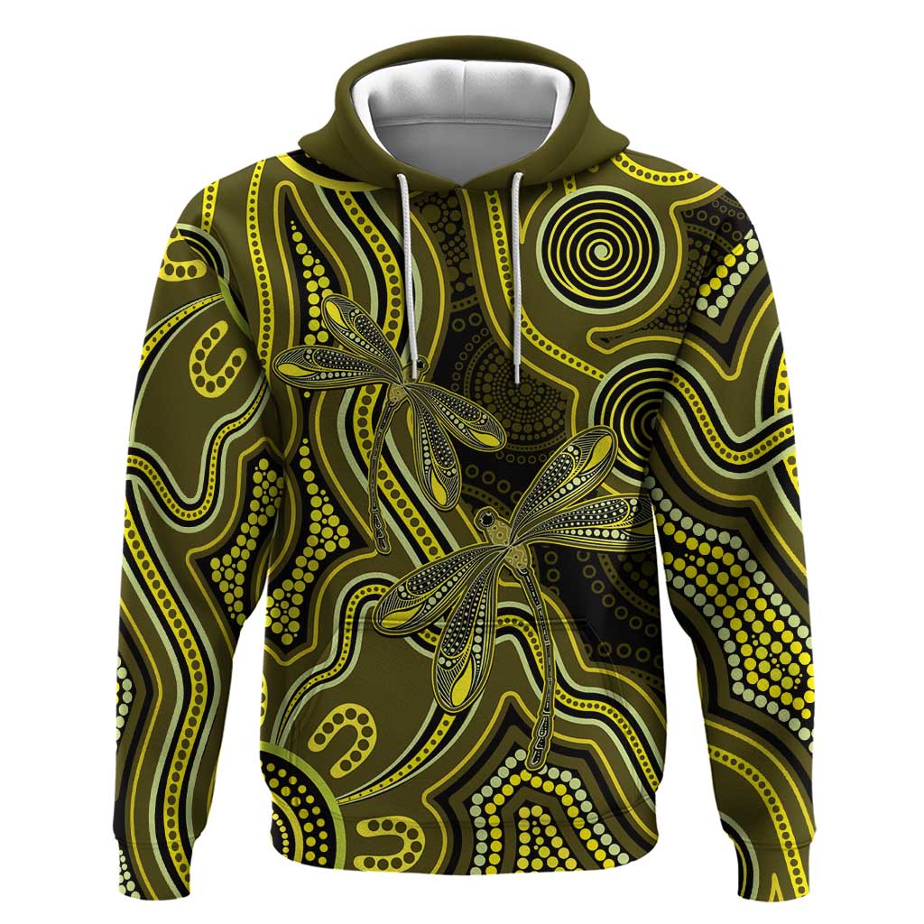 Yellow Indigenous Dragonfly Australia Hoodie Aboriginal Art - Vibe Hoodie