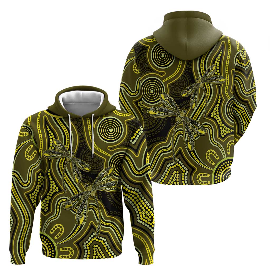 Yellow Indigenous Dragonfly Australia Hoodie Aboriginal Art - Vibe Hoodie