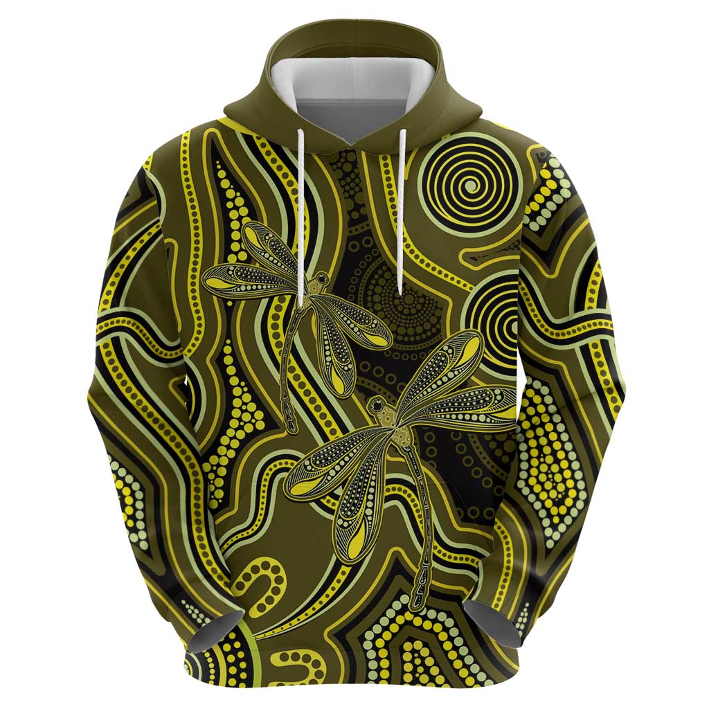 Yellow Indigenous Dragonfly Australia Hoodie Aboriginal Art - Vibe Hoodie