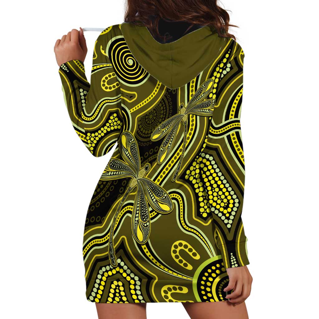 Yellow Indigenous Dragonfly Australia Hoodie Dress Aboriginal Art - Vibe Hoodie