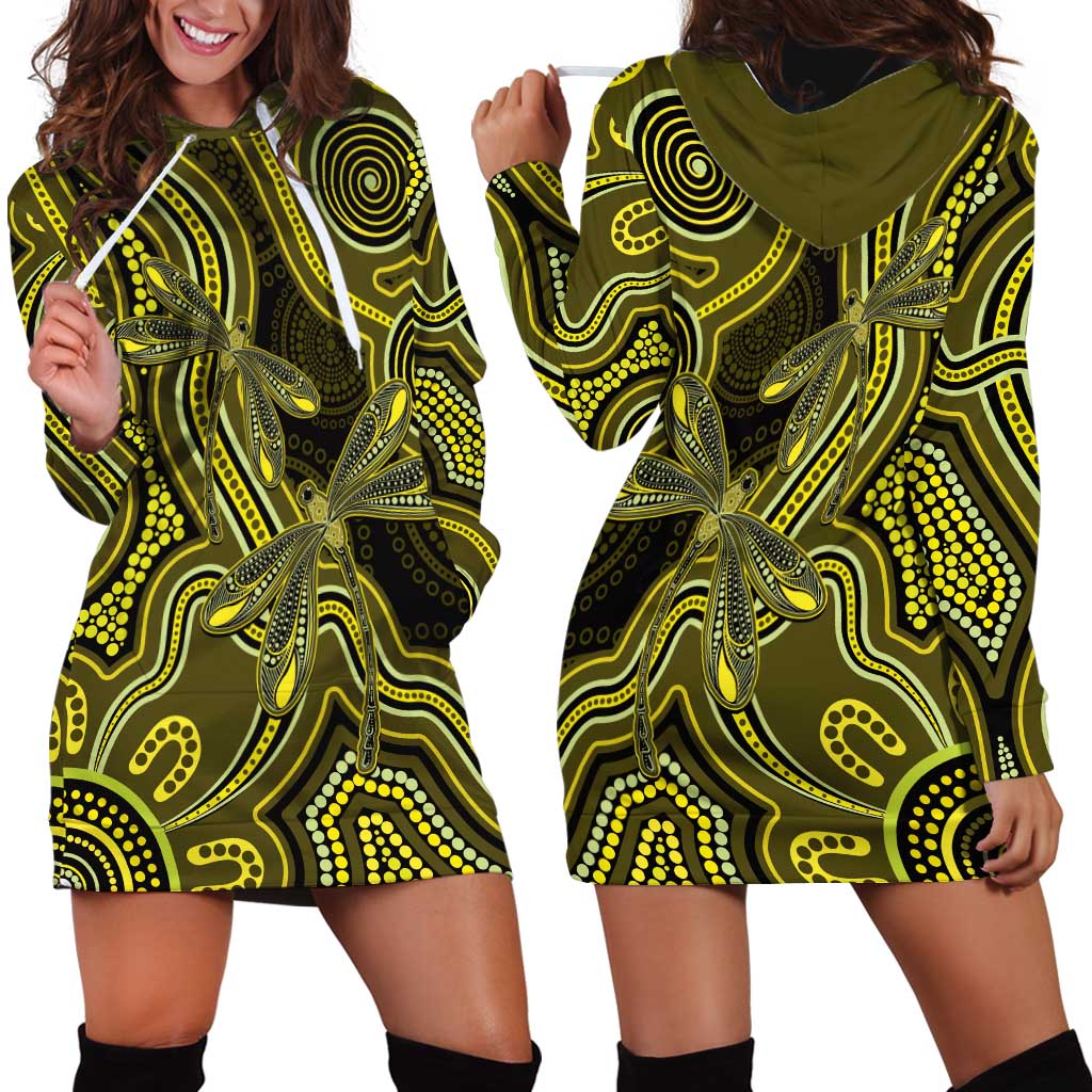 Yellow Indigenous Dragonfly Australia Hoodie Dress Aboriginal Art - Vibe Hoodie
